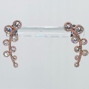 Amanda Blu Ear Crawler Vine Earrings Clear Crystals Gold Tone Studs 1”
